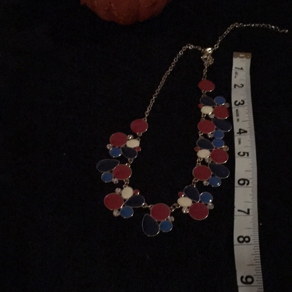 Red white & blue enamel necklace with rhinestones 8” wearable length - Picture 4 of 5